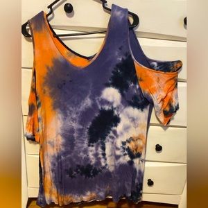 Simply Southern Off the Shoulder Blue and Orange Tie-Dye Tank Top- Size: 2X